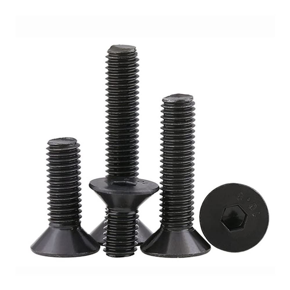 Bolzen, M3-M6 flache Senkkopf-Innensechskantschraube aus legiertem Stahl 12.9, Schwarz(20mm,M4(30pcs))