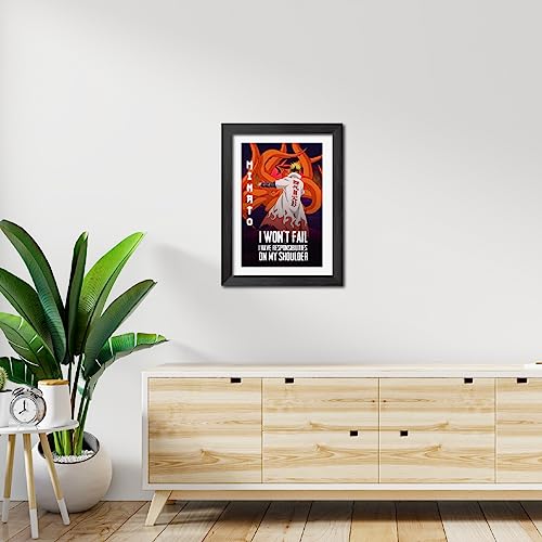 Image of TenorArts Minato Namikaze Poster Naruto Anime Quotes Laminated Photo Frame Painting with Matt Finish Black Textures (12 inches x 9inches)