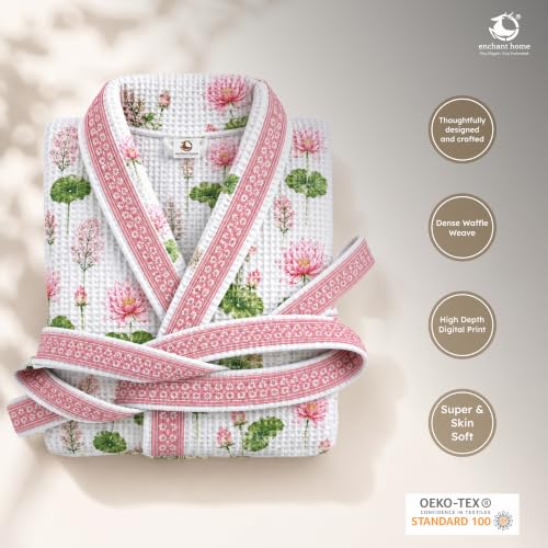Image of Cotton Waffle Bathrobe for Women and Men, Lightweight Soft Unisex Knee Length Cotton Robe, Premium Comfortable Dressing Gown for Home Loungewear Use and Relaxation Bathrobe