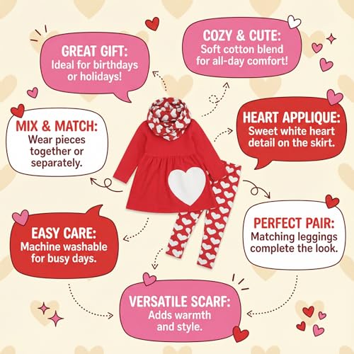 Image of Unique Baby Girls Kids Toddler 3pc Outfit Set Long Sleeve Soft Knit Tunic Top Leggings and Scarf