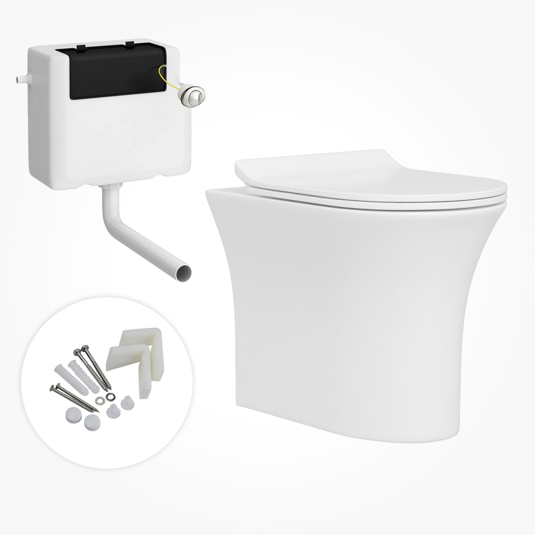 Sponsored Ad – Back to Wall Rimless Toilet Pan with Concealed Cistern Gloss White Ceramic Round Shape with Slim Soft Close Seat – Sleek Bathroom Look (Breeze)