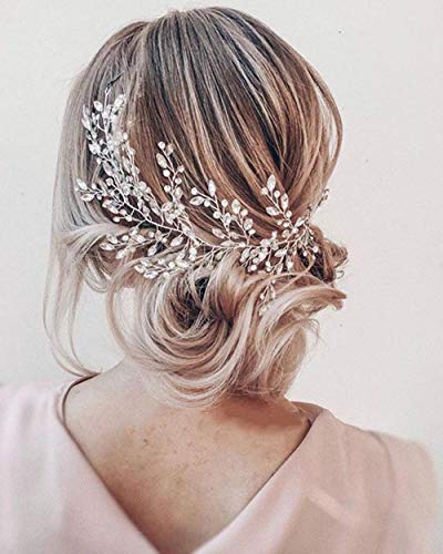 Simsly - Diadema de cristal para novia, diseño de enredadera de boda, color plateado