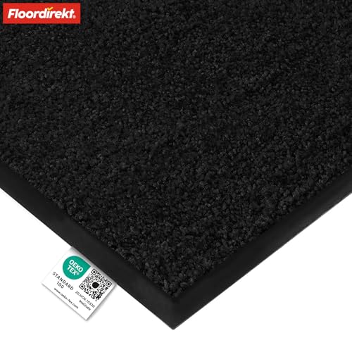 Floordirekt Schmutzfangmatte Rhine - waschbare & leistungsstarke Fußmatte - Sauberlaufmatte mit Rutschfester Rückseite - Türmatte für den Eingangsbereich (Schwarz, 90 cm x 120 cm)