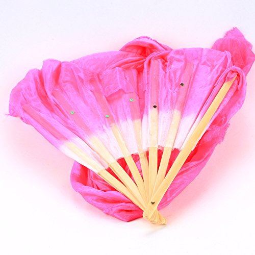 WHATWEARS 1.8m Colorful Belly Dancing Silk Bamboo Veils Dance Long Fans