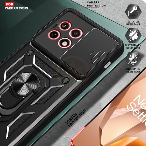 Image of Armor Bumper Back Cover Case for Oneplus 13R 5G Rotating Camera Cover, Ring Holder & Kickstand | Heavy Duty & 360 Degree Protection Oneplus 13R 5G Back Cover (Black)