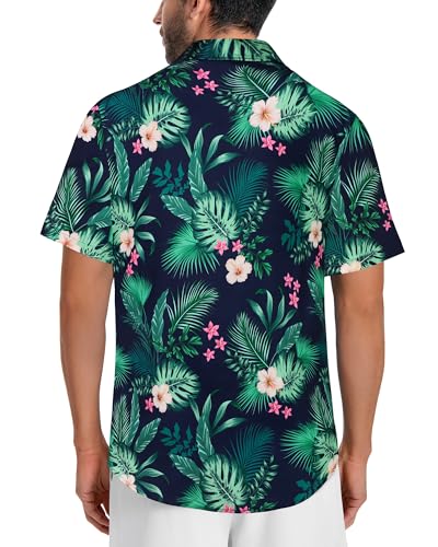 Image of Men Hawaiian Shirt Short Sleeve Summer Beach Button Down Shirts with Pocket