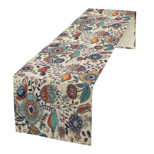 Floral Table Runner ,Colorful Flower Retro Bohemian Floral Kitchen Dining