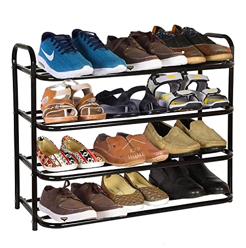 KSP HOME Heavy Metal Shoe Rack (4 Shelves) Foldable Open Book Shelf, Book Shelve, Shoe Rack, Shoes Storage Rack for Home Shoe Stand Shelf Big (60 * 55 * 25 cm) (Black Powder Coated)