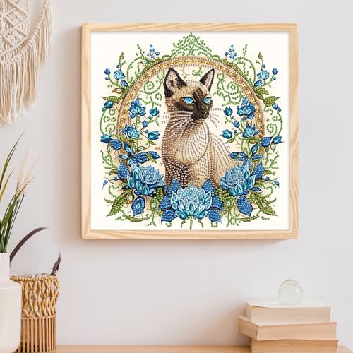 Image of AiYuanzsh 5D Special Shape Diamond Art Kits for Beginners, Diamond Art Painting Kits for Adults Siamese Cat, Crystal Rhinestones Diamond Art for Home Wall Decoration Gift 12x12inch /30x30cm, Animal