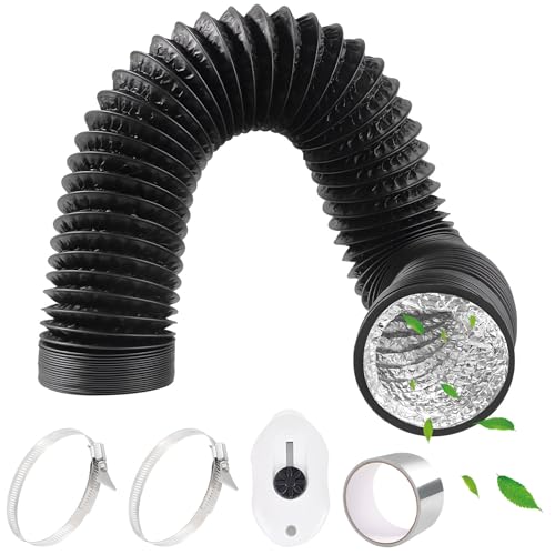 HTTYHT Tubo flexível para saída de ar PVC Ø 80 mm 2 m preto com fita de alumínio 50 mm x 5 m e 2 abraçadeiras de mangueira mangueira mangueira de ventilação tubo para ar condicionado sino extrator
