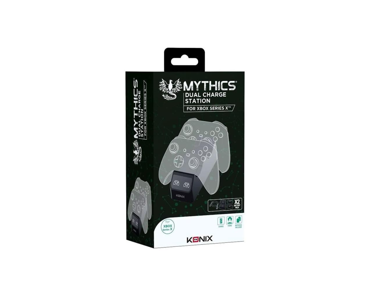 Konix Mythics Double Station de Charge pour manettes Xbox Series X|S - 2 Piles Rechargeables Haute capacité incluses - Noir