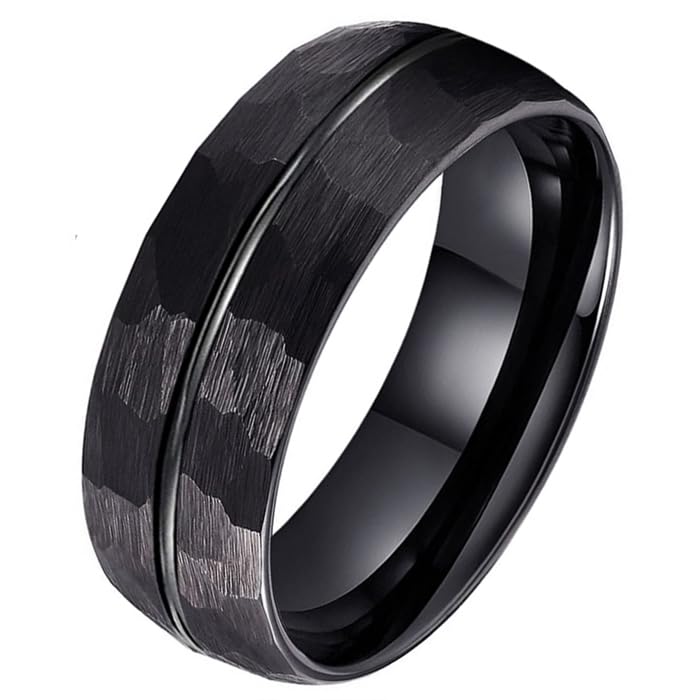 Bague tungstène Tom Jaxon mat facetté pour le style quotidien