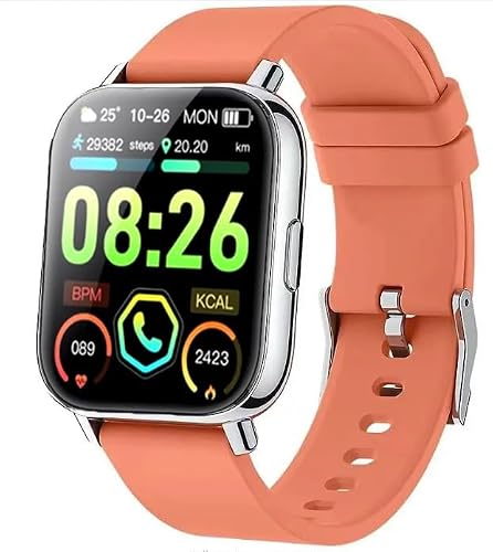 Smart Watch, 1.85" Smart Watches for Men Women IP68 Waterproof, 110+ Sport Modes, Fitness Activity Tracker, Heart Rate Sleep Monitor, Pedometer, Smart Watches for Android iOS Silver-Orange