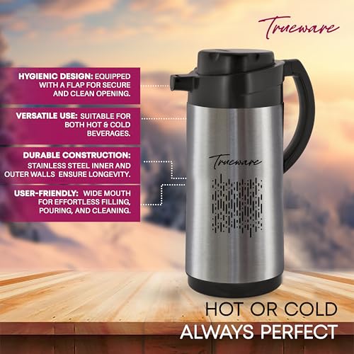 Image of Trueware URBAN1800 SS Insulated ISI Certified Flask - 1500ML,Tea Pot Kettle Water Jug | Hot & Cold | Leak-Proof Lid | Thermoware | Food Grade | High Grade Stainless Steel | Anti Finger Print Coating