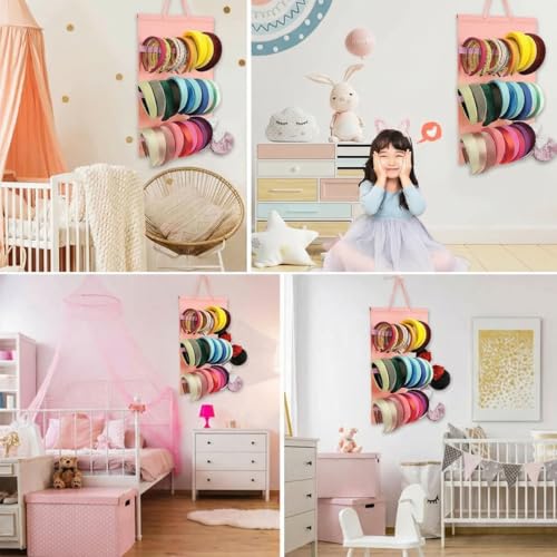 Image of HASTHIP Wall Hanging Headband Holder Hair Accessories Organizer, Felt Hairband Hair Band Holder with 30 Elastic Loops, Headbands Scrunchies Space-Saving Storage for Girls & Women, 31x60cm