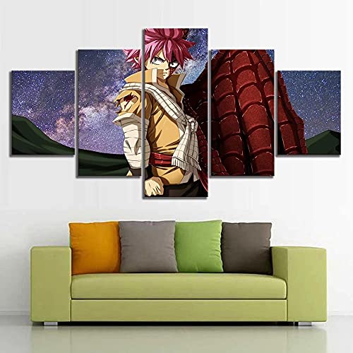 MPPSU Affiche Fairy-Tail-Natsu-Dragneel Tableaux, Posters et Arts Décoratifs Tableau Cuisine Decoration Murale Salon Moderne Impressions Sur Toile Intissee 5 Pièces Avec Cadre