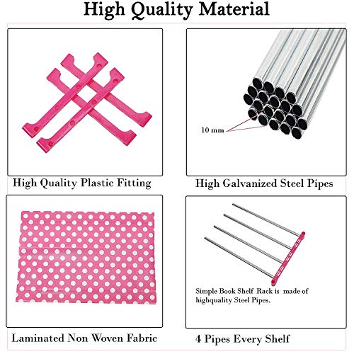 Image of Plastic Matte Finish Simple Bookshelf /Multipurpose Rack / Storage Organizer (5 Layer, Pink) , Set of 1