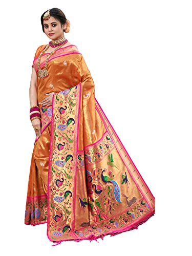 Sari en soie tissée orange 8292, l'excellence de la fête
