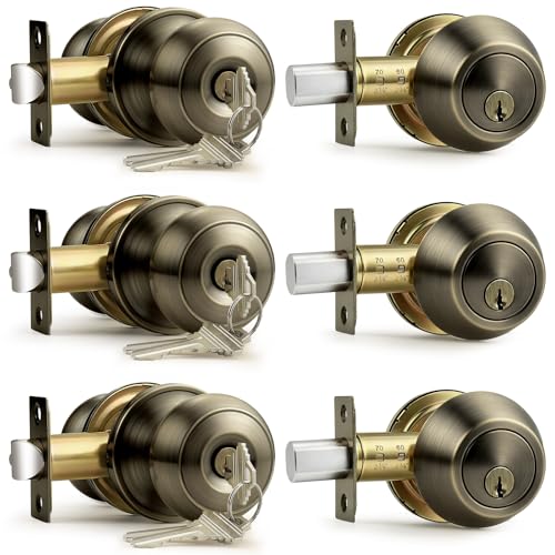 Probrico 3 Pack Entry Door Knob Set with Single Cylinder