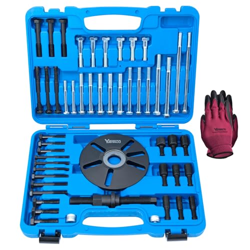 59 Pcs Harmonic Balancer Puller Removal & Installation Tool Kit Flywheel Remover Crankshaft Pulley Removal Steering Wheel Pulling Set Compatible with Buick Regal Lacrosse GL8 Firstland etc.