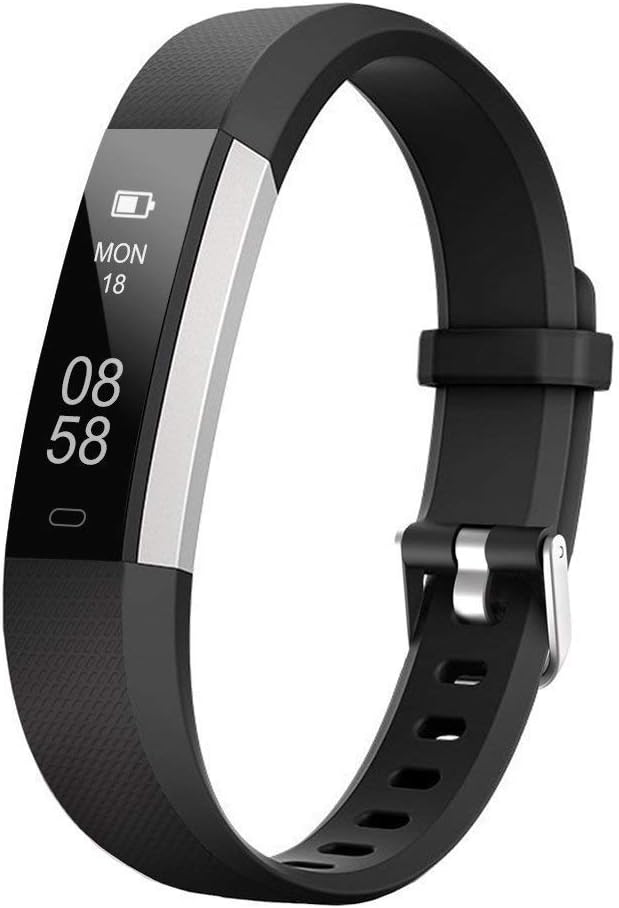 Delvfire Ember Fitness Tracker with Heart Rate Monitor | Waterproof Slim Smart Watch with Sleep Tracker, Step Counter, Calorie Counter | Apple iPhone, iPad, Android Smartphone Men, Women, Kids (Black)