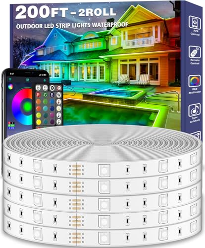 Image of AILBTON 200ft Outdoor LED Strip Lights Waterproof,IP68 Outside Led Light Strips Waterproof with Bluetooth App Remote Control,Music Sync RGB Exterior Led Rope Lights,for Balcony,Deck,Roof,Garden,Pool