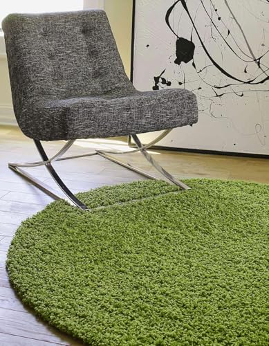 Image of Solid Fluffy Rugs and Carpet for Hall and Drawing Room 5x5 Round Grass Green Color