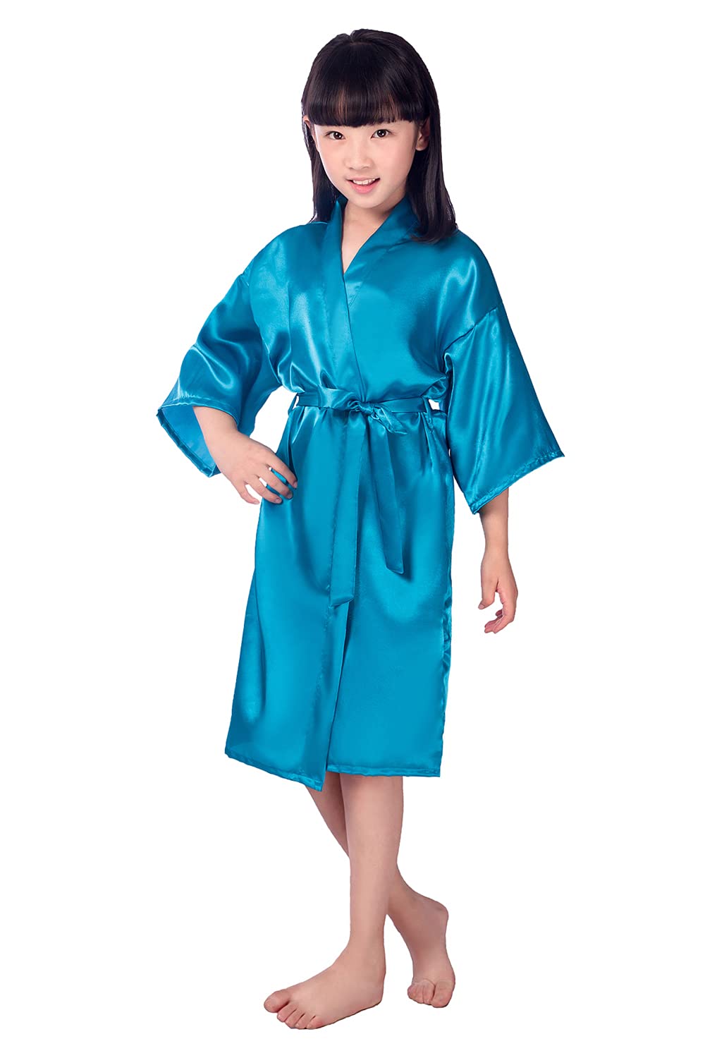 Children's Silk Stain Pure Kimono Wedding Dressing Gown Kimono Robes Bridal Lingerie Sleepwear