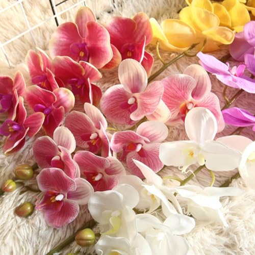 MonoSora Flor artificial de orquídea Phalaenopsis con 7 cabezas para decoración de bodas, decoración del hogar, amarillo, blanco, rosa claro, morado claro, rosa oscuro, morado oscuro