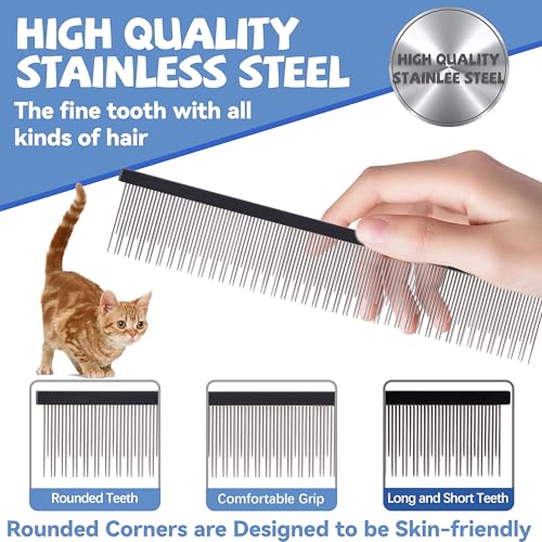 Image of 8.5 Inch Upgrade Black Professional Cat Comb,Dual-Tooth Pet Grooming Comb Anti-Static Smooth Rounded Corners Prevent Friction Breakage and Irritation,Removing Tangles,Knots,Undercoat and Excess Hair
