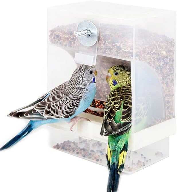 Miniatura 7 de Paquete de 2 comederos automáticos para pájaros sin ensuciar, accesorios para alimentador, caja automática integrada, periquitos, cacatúa canaria,