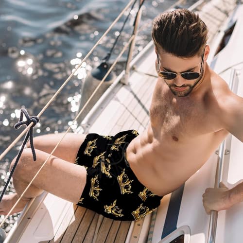 Cute Fun Golden Royal Crown Men's Board Shorts, Quick Dry Beach Swimming Sport Suits with Pockets2