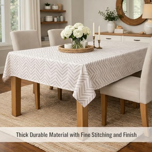 Image of STITCHNEST Lines Printed Poly-Cotton Center Table Cover - Vibrant Grey Rectangle Tablecloth for Coffee & Centre Table - Durable, Washable, Fade-Resistant Fabric - 40 X 60 Inches