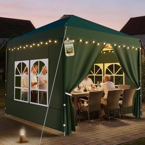 Soontrans Pavillon 2,5 x 2,5 m - Permet à tout le monde de se rassembler - Tonnelle pliante réglable en hauteur avec parois latérales et murs de façade -...