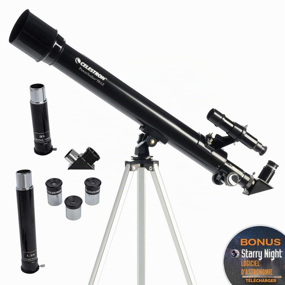 Celestron 21039 PowerSeeker 50AZ Refractor Telescope, Black