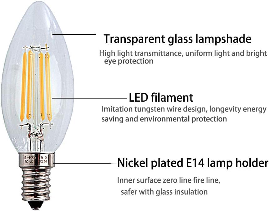 Lampadina tradizionale Edison E14 4 W, 400 lm, 2700 K bianco caldo, confezione da 8, AC 220-240 V, illuminazione ad alta efficienza energetica per uso domestico o commerciale