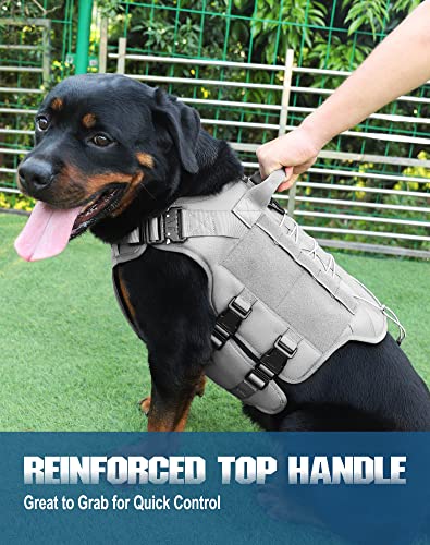 Petnanny Tactical Dog Harness - No Pull Dog Harness For Large Dogs, Heavy Duty Dog Molle Vest For Medium Service Dog, Adjustable Vest With Handle, Hook, Loop Panel, Reflective Patches(Gray, L) #TOP3
