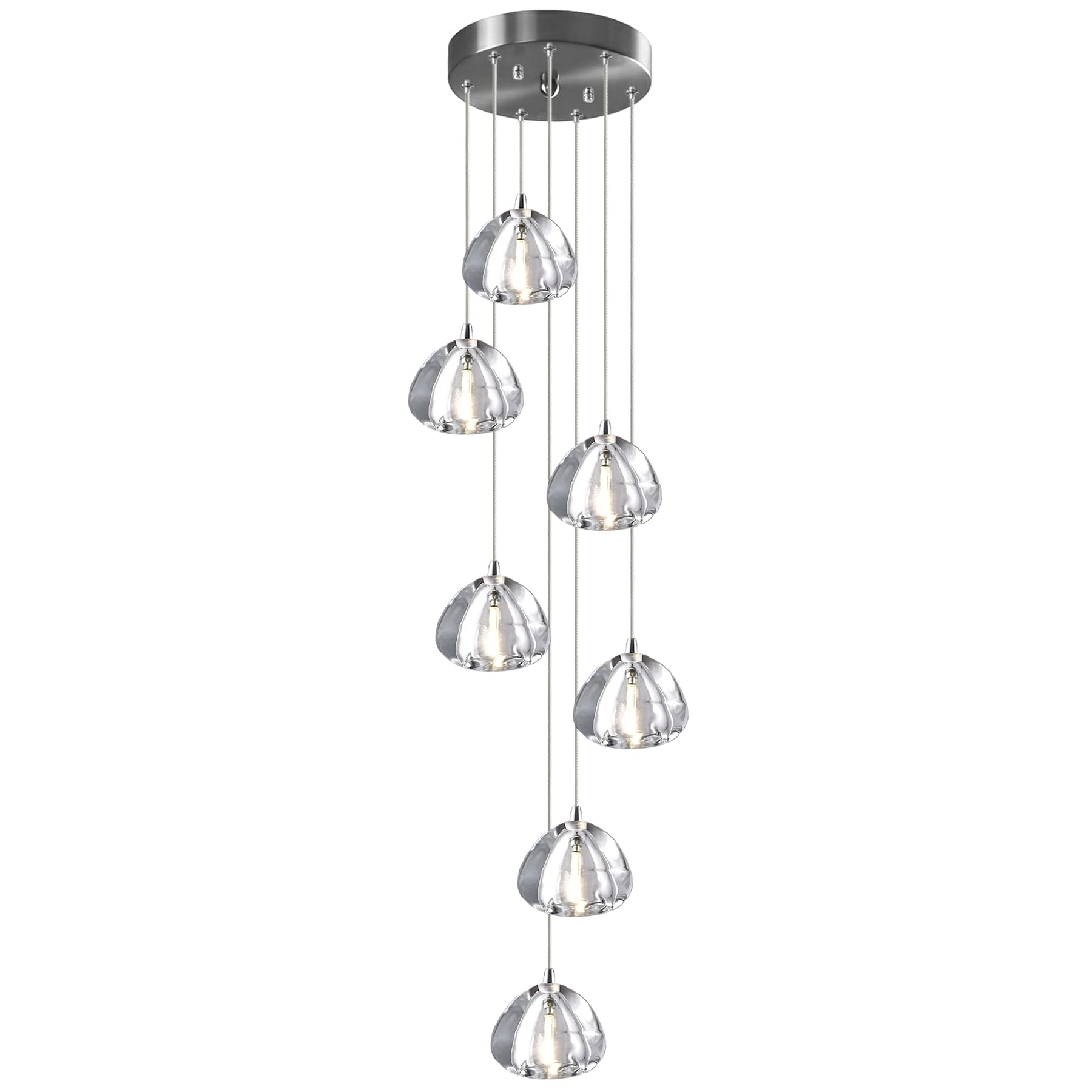 LYMSXAZOU Modern LED Crystal Pendant Light Dimmable Droplet Chandelier Flush Mount Dome Hanging Lamp for Foyer Entryway Staircase Bedroom Ceiling Fixture