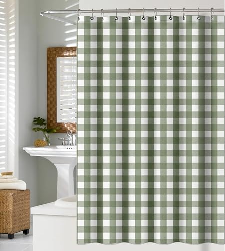 100% Recycled Cotton Plaid Shower Curtain – Eco-Friendly, Lightweight Sustainable