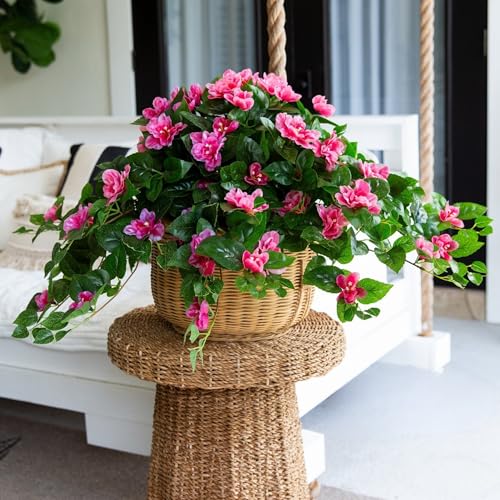 Nearly Natural 24in. UV Resistant Artificial Azalea Hanging Plant (Indoor/Outdoor) - Set of 3