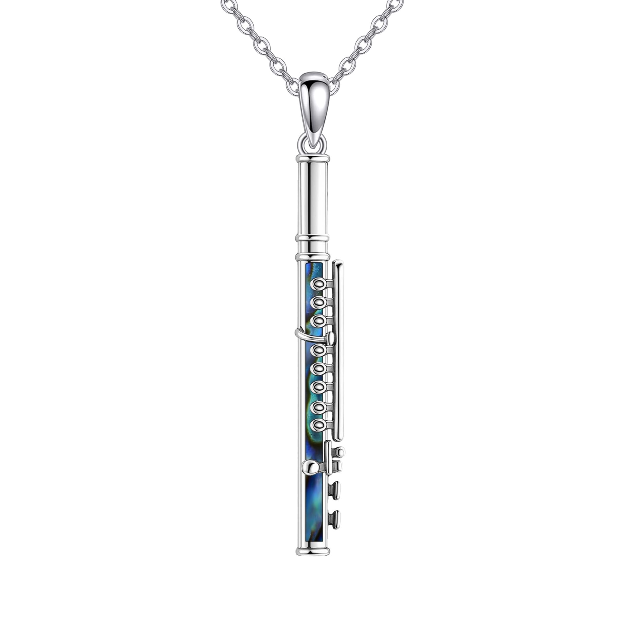 DAYLINLOVE Musik Kette 925er Sterling Silber Musiknote/Gitarrenplektrum/Flöte Anhänger Halskette Opal Abalone Muschel Musik Schmuck Geschenk für Damen Mädchen