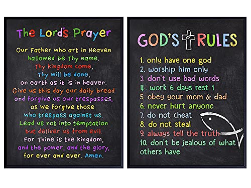 Image of Lords Prayer Wall Decor - Ten Commandments Wall Decor - Religious Decoration - Christian Art - Kids, Boys Room, Girls Bedroom, Toddler Room, Nursery - Catholic Gifts - Blessed Inspirational Scripture