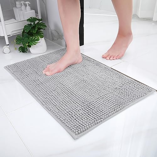 smiry Non Slip Chenille Bath Mat, Extra Soft Bathroom Mat, Super Absorbent Fluffy Bath Mats for Bathroom, Machine-Washable Quick Dry Bath Rug Foot Mat, 40 x 60 cm, Grey - Image 3
