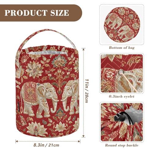 Image of ElliTarr Crochet Bag Yarn Bag with Handle Portable Knitting Project Bag Travel Yarn Storage Organizer Holder Case Red Retro Elephant Flowers
