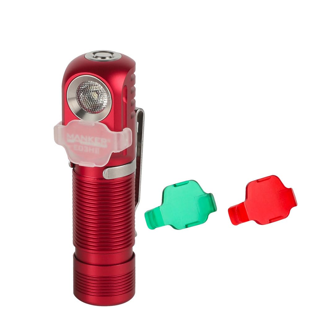 Manker E03H II Rechargeable Magnetic Portable Flashlight/Headlamp, with Headband & White/Red/Green Filters, 600 Lumens, 14500/AA Battery, Waterproof, Anti-Drop (Red, with 14500 Battery)