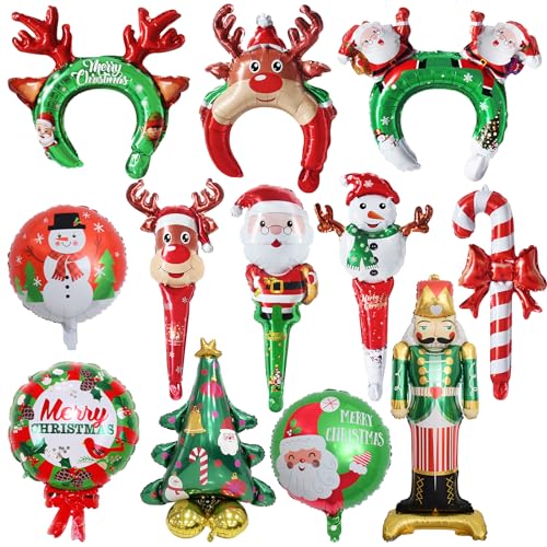 Palloncini di Natale, 12 pezzi Palloncini in Foil Albero di Natale Gigante, Set di Palloncini per Decorazioni Natalizie Palle di Natale Gonfiabili, Palloncini per Feste di Natale per Bambini