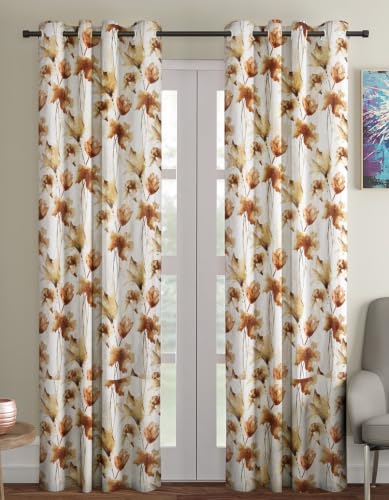 Image of Home Sizzler 2 Pieces Abstract Flower Eyelet Polyester Semi- Transparent Long Door Curtains - 8 Feet, Brown