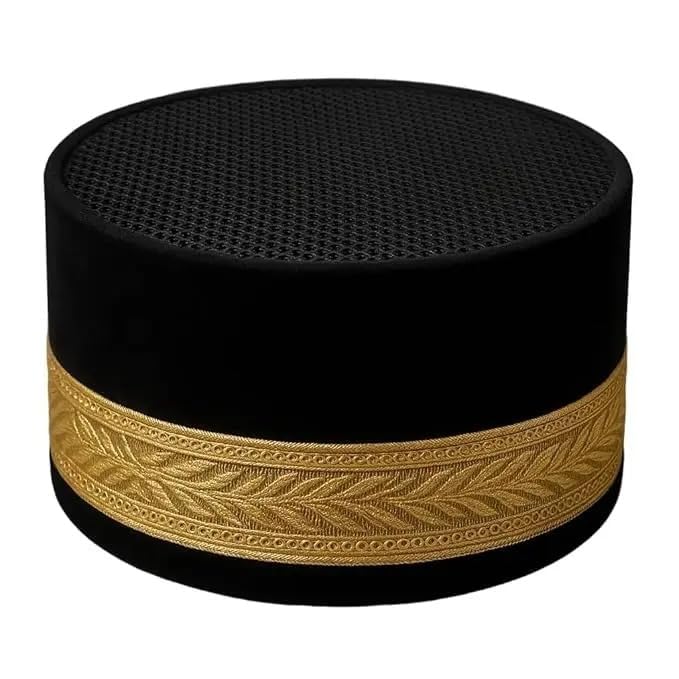 M i Y A ™ – Black Velvet Muslim Cap Men Golden Border Prayer Topi – Handmade Traditional Sufi Wedding Khan Cap Breathable Namaz Nikah Eid Gift XS-XL Lightweight Islamic Heritage India-image-12