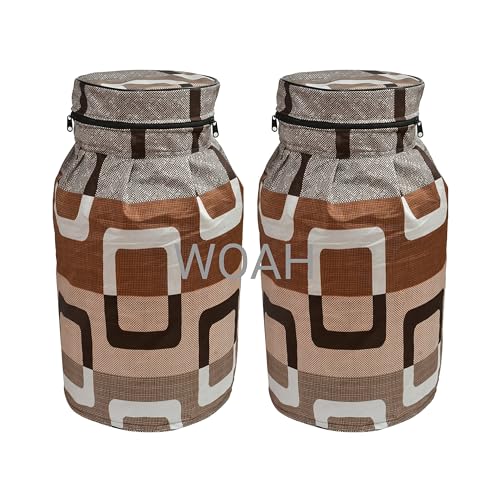 Woah Cotton DustProof and Dustproof LPG Gas Cylinder Cover| Top Design Stain| Dust| DustProof PVC LPG Gas Cylinder Cover, Polyester Gas Tank Cover Fits StandardG_ (Pack of 2, Brown Box)