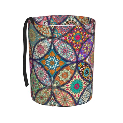 Image of Car Trash Bag Vintage Mandala Floral Waterproof Trash Small Car Can Portable Collapsible Car Garbage Can Hanging for Back Seat Floor or Hanging Headrest Car Decor Road Trip Essentials
